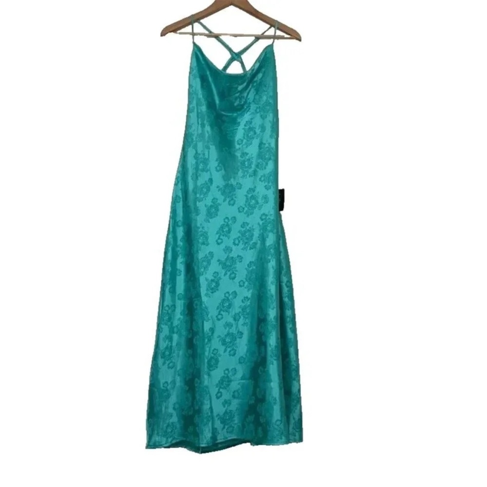 Lulu's Timeless Cutie Teal Floral Jacquard Midi Slip Dress Size XL